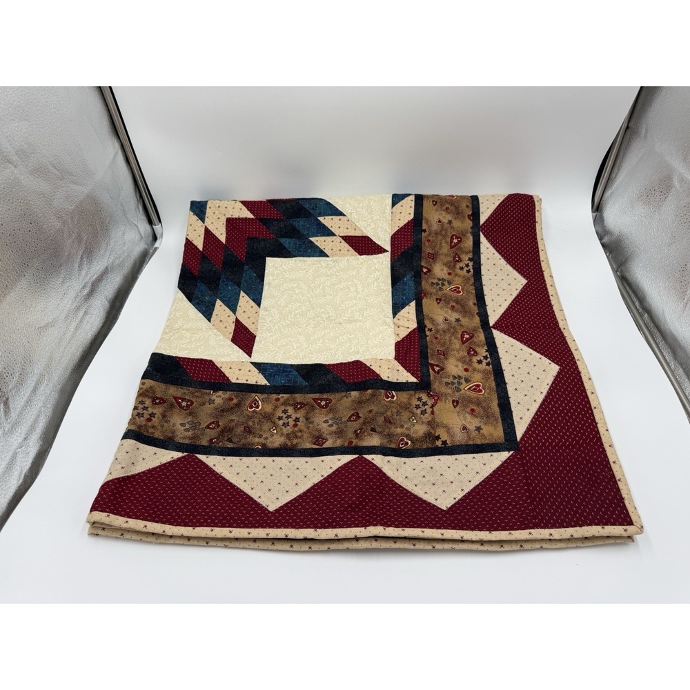 Handmade Signed Lap Quilt Walk With Jesus 2009 Burgundy Blue Throw 48x47